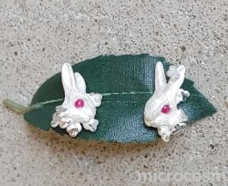 画像2: DECO ウサギとクローバーのピアス/イヤリングWH