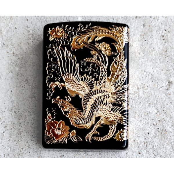 画像1: ZIPPO 二面鳳凰 黒金 (1)